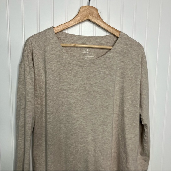 J.Jill Top Medium Petite Luxe Relaxed Tee Beige Oatmeal Casual Women’s Shirt - Picture 2 of 8